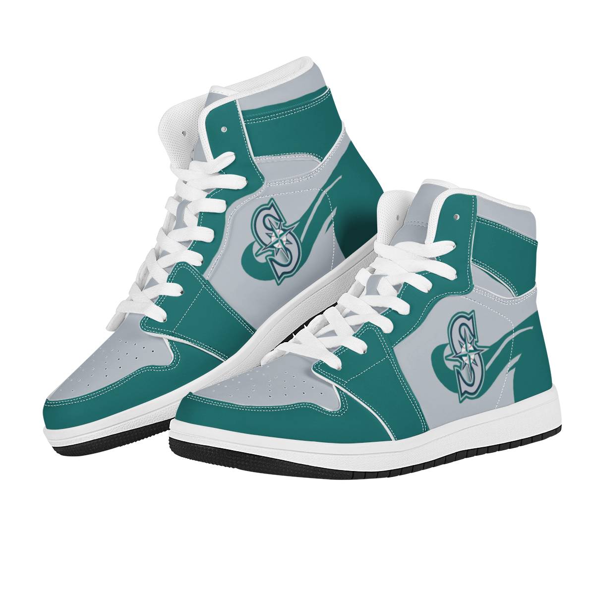 Women's Seattle Mariners High Top Leather AJ1 Sneakers 001